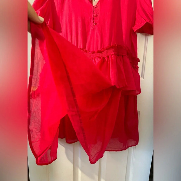 NWT KIMCHI BLUE Pink Ruffled Babydoll Cotton Large Peter Pan Collar Puff Sleeves - Picture 7 of 11